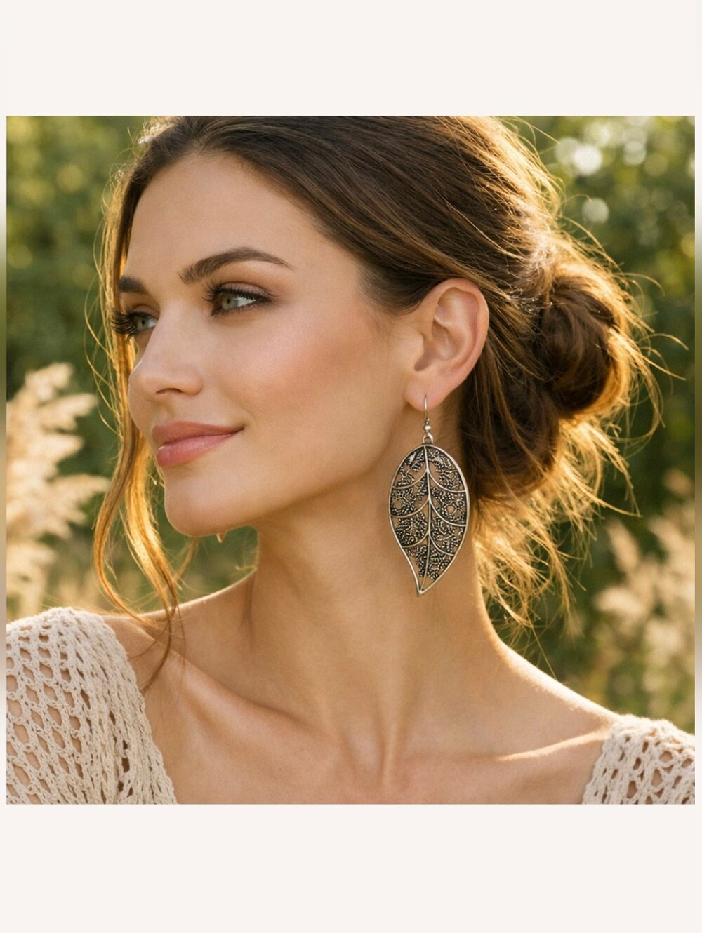 Silver Metal Colour Leaf Cutout Statement Boho Festival Earrings
